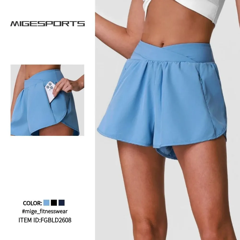 Pantalones cortos de yoga, pantalones cortos de fitness para mujer, holgados, elásticos, con bolsillos, para correr, deportivos, de secado rápido, informales FGBLD2608