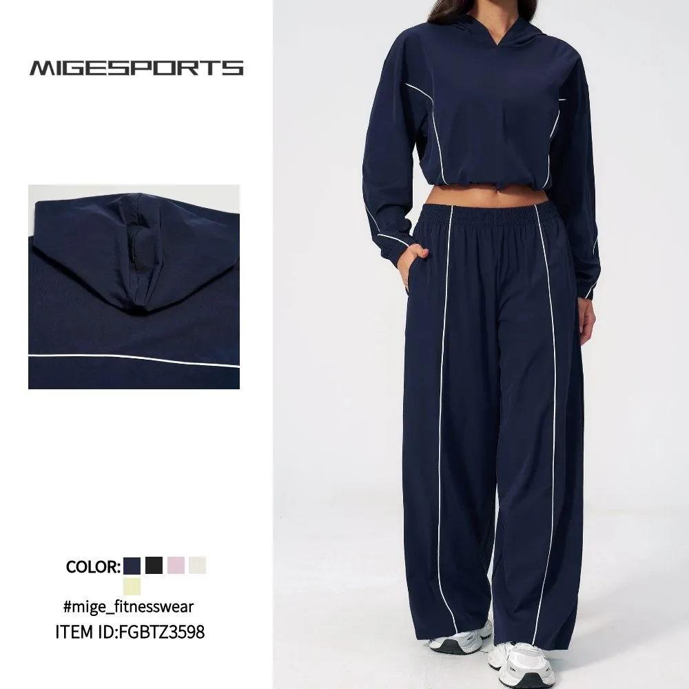 Conjunto de ropa de yoga para mujer: top corto con protección solar y pantalones largos de secado rápido para actividades al aire libre FGBTZ3598