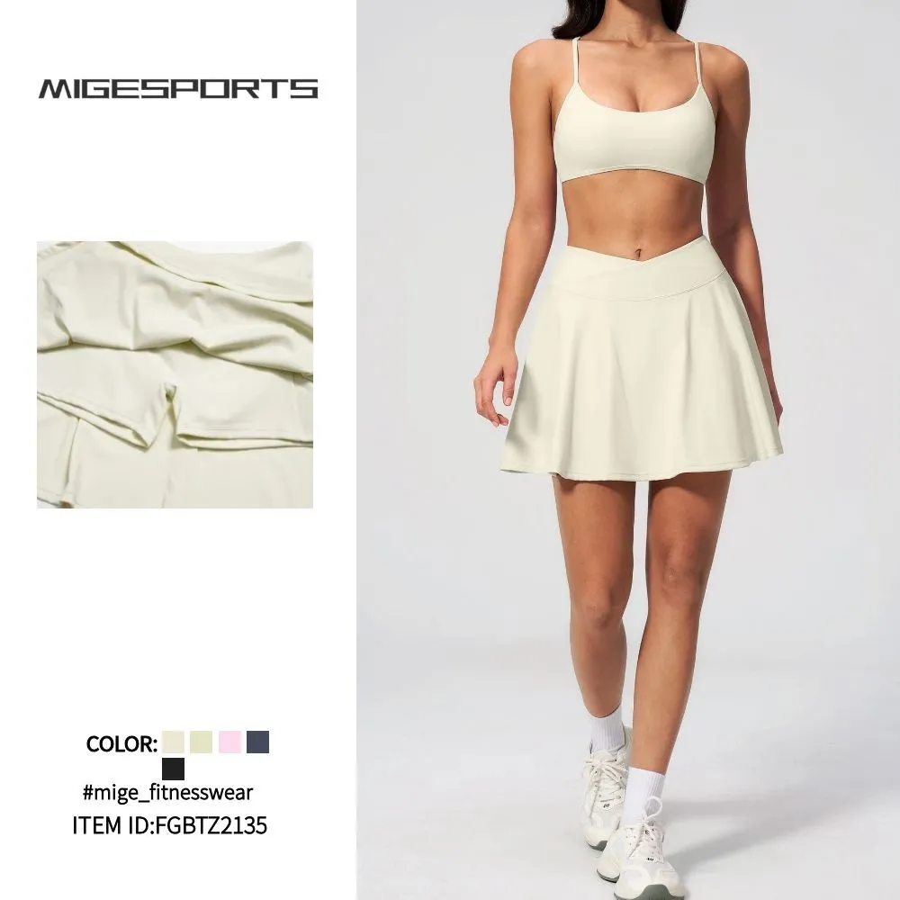 Conjunto de yoga, sujetador deportivo, shorts ajustados, elásticos y transpirables, ropa de gimnasio para mujer, conjunto de 2 piezas, falda de tenis FGBTZ2135