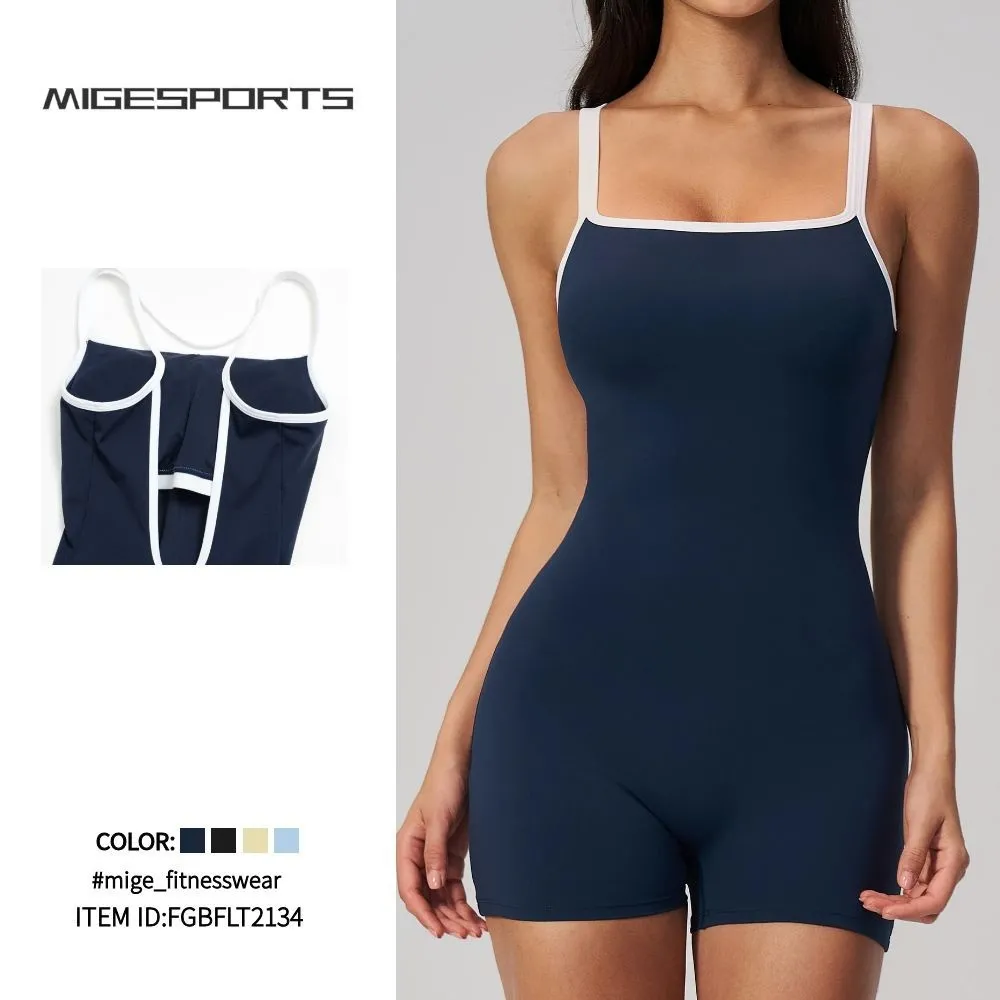 Mono de yoga de una pieza sin mangas y con espalda descubierta, tejido de secado rápido para mujer, ideal para gimnasio, entrenamiento y fitness (FGBFLT2134)
