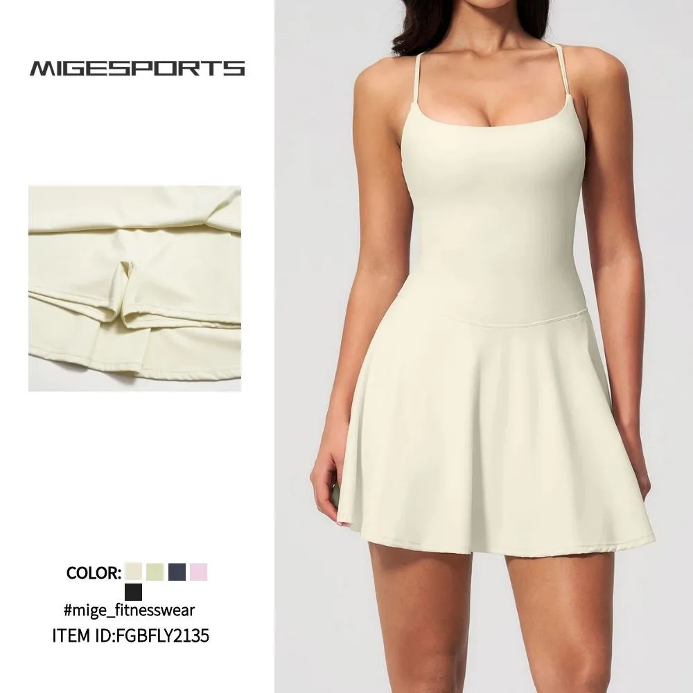 Nuevo vestido deportivo transpirable de espalda abierta para mujer, falda de yoga para correr FGBFLY2135