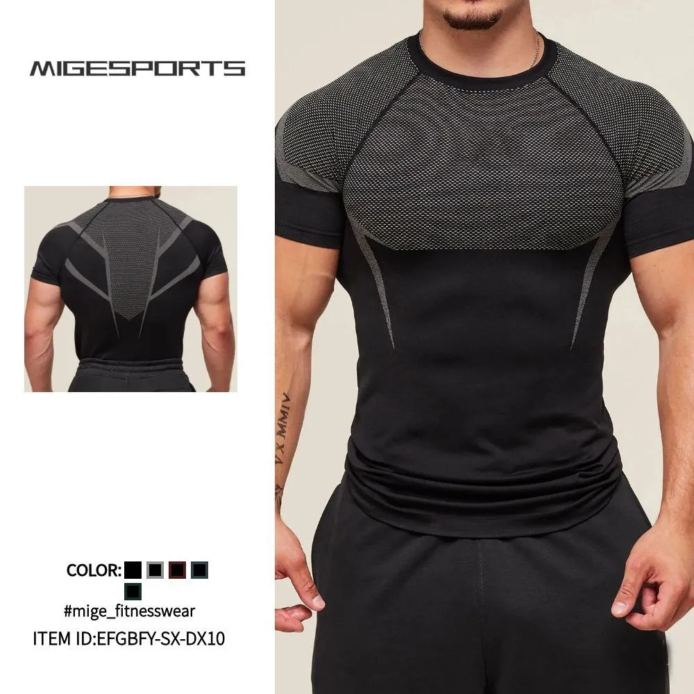 Camiseta de manga corta de secado rápido para hombre, de poliéster y elastano, para correr, entrenar, ir al gimnasio o practicar deporte (EFGBFY-SX-DX10)