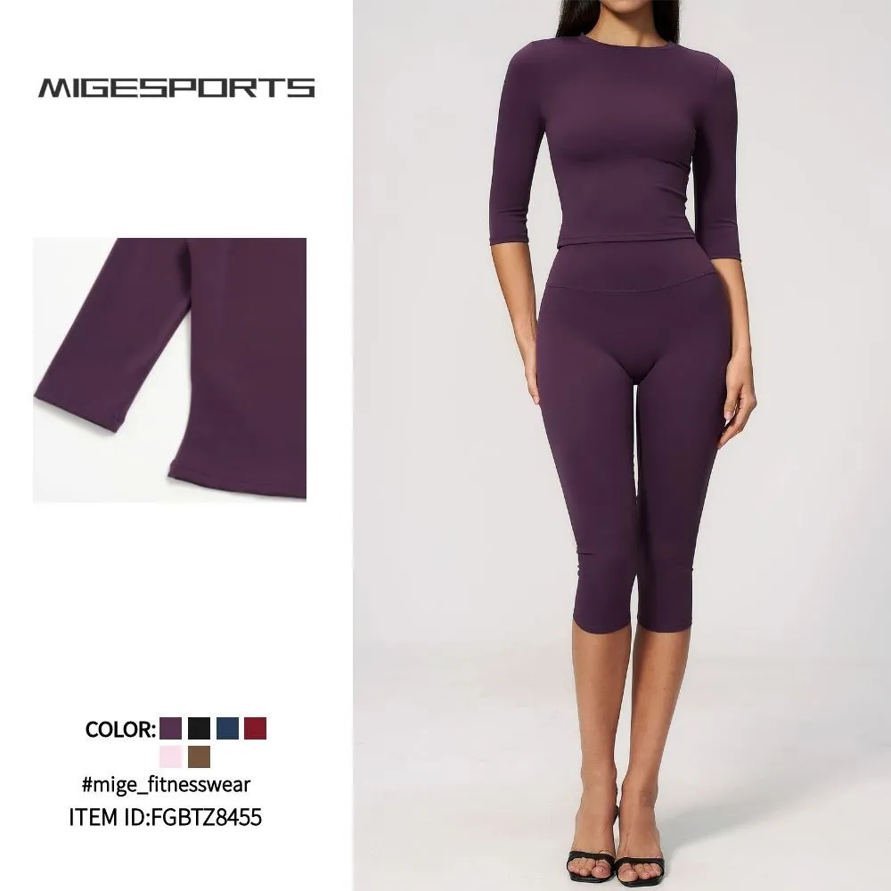 Conjunto deportivo de yoga para mujer, top y pantalón de color liso, material spandex/nylon FGBTZ8455
