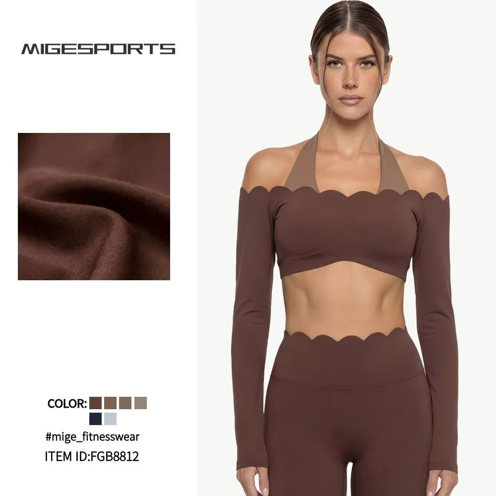 Top de yoga ajustado de manga larga, camiseta deportiva para exteriores, ropa de running y fitness para mujer, top corto FGB8812