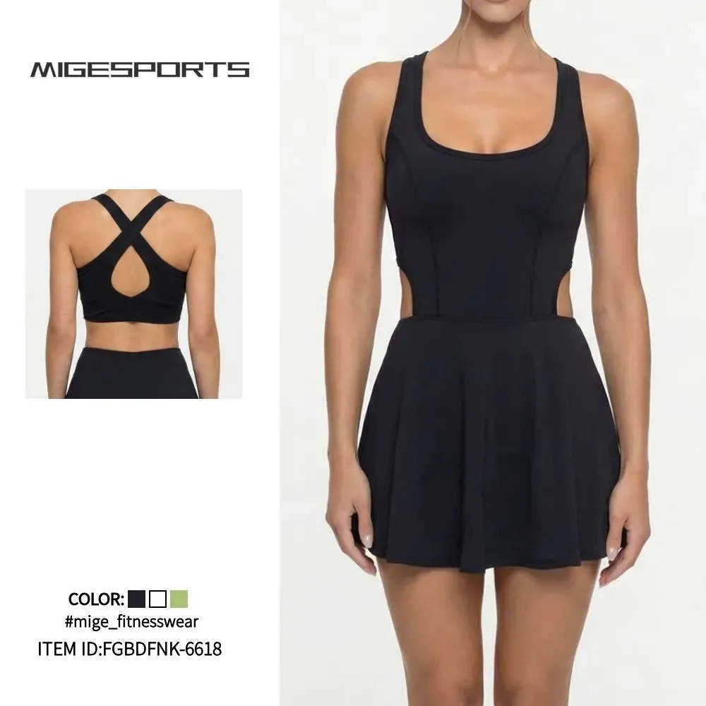 Vestido de tenis y fitness transpirable de secado rápido para mujer, sin mangas, con falda, ideal para actividades al aire libre, yoga y deportes FGBFNK-6618