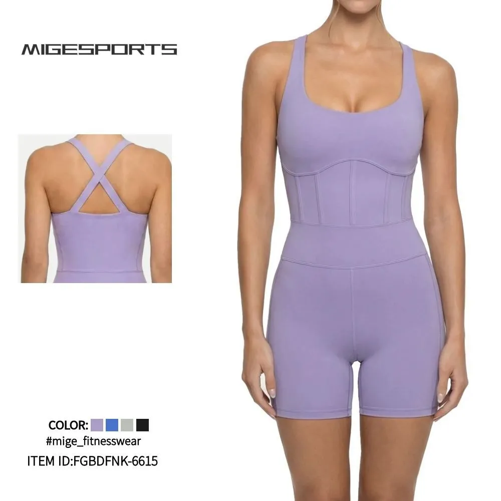 Mono de mujer para fitness, ropa deportiva, mono de yoga de una pieza de color liso para mujer, FGBFNK-6615