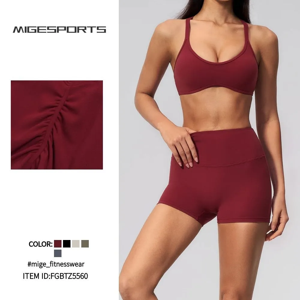 Conjunto de yoga para mujer: camisetas sin mangas, pantalones cortos, ropa deportiva, top, sujetador, leggings de yoga, 4 piezas, FGBTZ5560