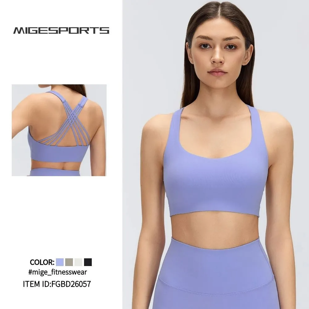 Conjunto de sujetador deportivo de yoga para mujer, color liso, ligero y transpirable, para entrenamiento deportivo FGBD26057