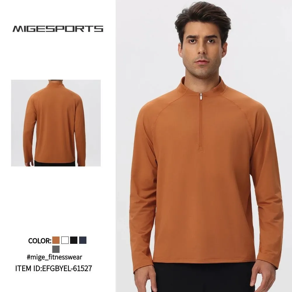 Camisetas deportivas de manga larga con cremallera de 1/4 para hombre, ideales para culturismo, entrenamiento al aire libre, gimnasio y fitness (EFGBYEL-61527).