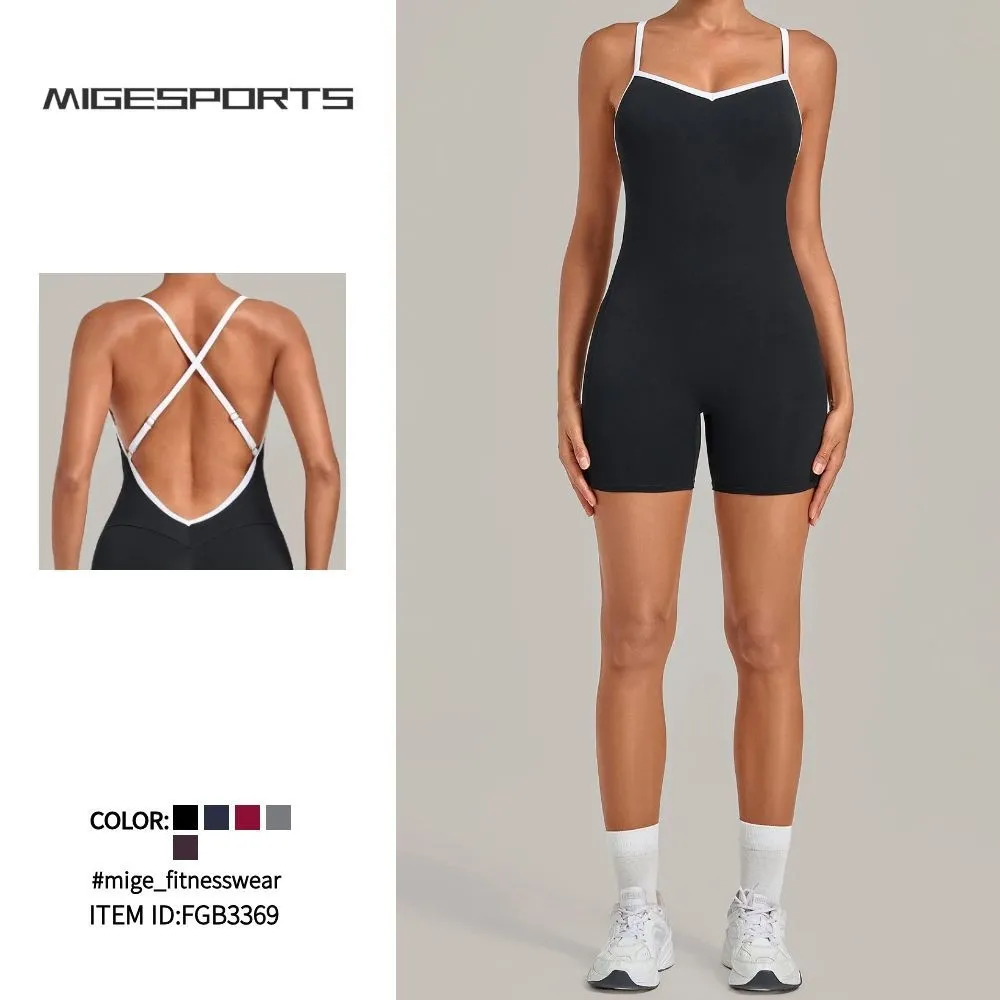 Mono de yoga y fitness sin mangas, diseño de una pieza con detalle en la cintura, ropa deportiva elegante y cómoda (FGB3369)