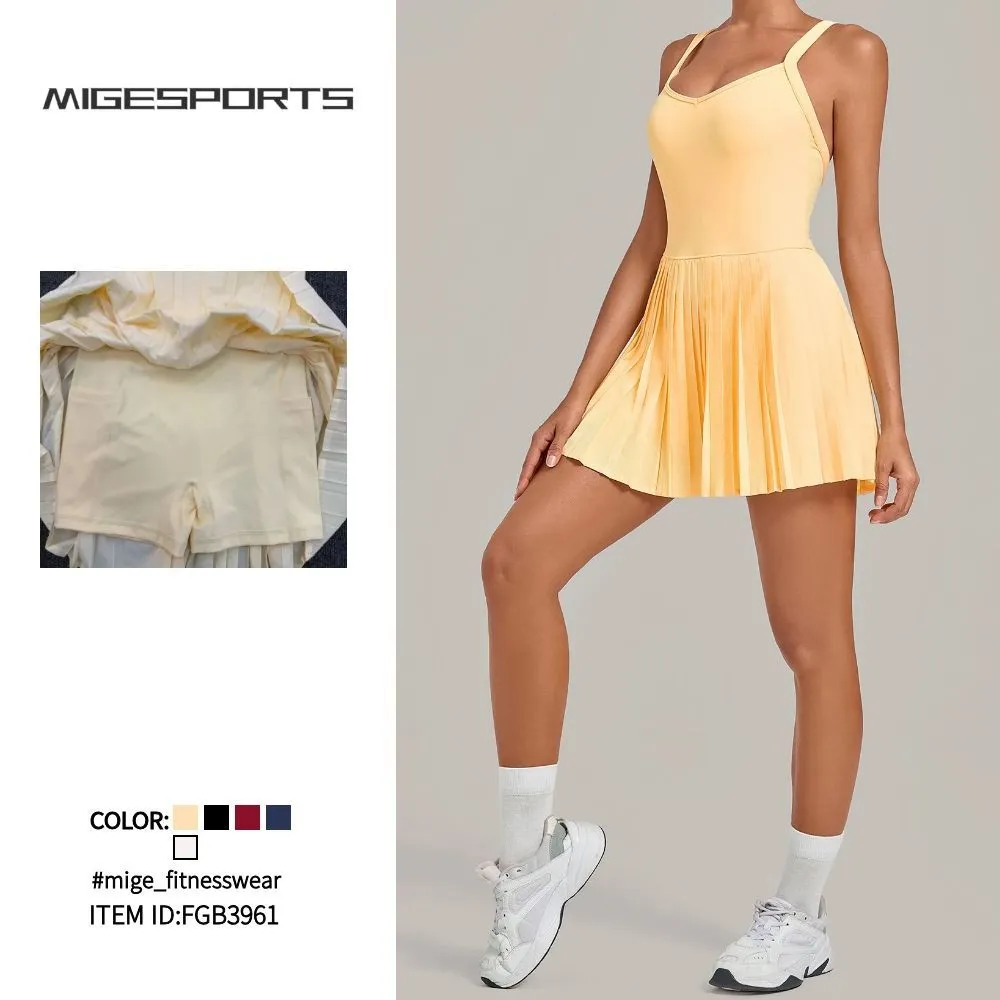 Vestido de tenis para mujer, transpirable y de secado rápido, con espalda descubierta y pantalones cortos integrados (modelo FGB3961)
