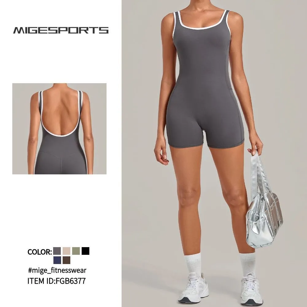 Mono deportivo para mujer: top de yoga, pantalones cortos de entrenamiento y body (modelo FGB6377)