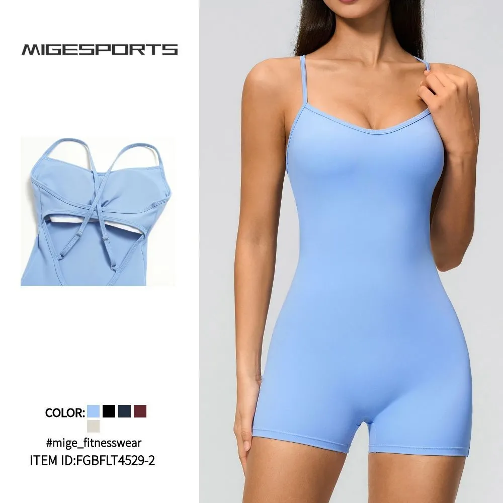 New Arrival One Piece Yoga Gym Jumpsuit Sexy Beauty Back Sports Jumpsuit Shorts Fitness Jumpsuit FGBFLT4529-2