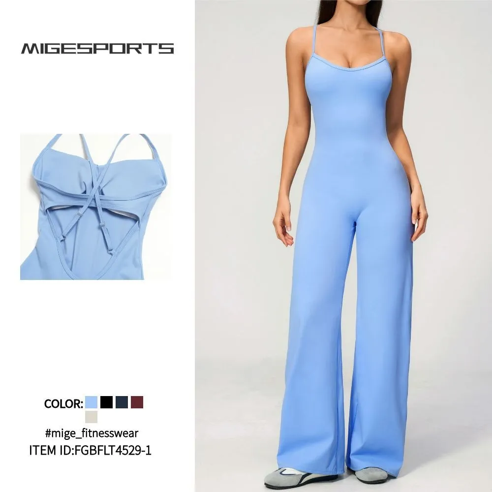 Mono sexy y ajustado de alta elasticidad para mujer, sin mangas, con pantalón largo, ideal para yoga y entrenamiento (FGBFLT4529-1)
