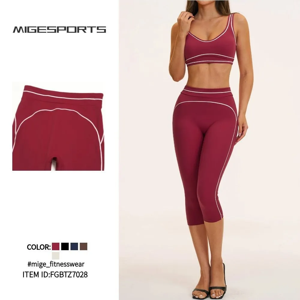 Conjunto de 3 piezas para yoga y fitness: transpirable, ajustado, de secado rápido y moldeador, con pantalón tipo corsario (FGBTZ7028)