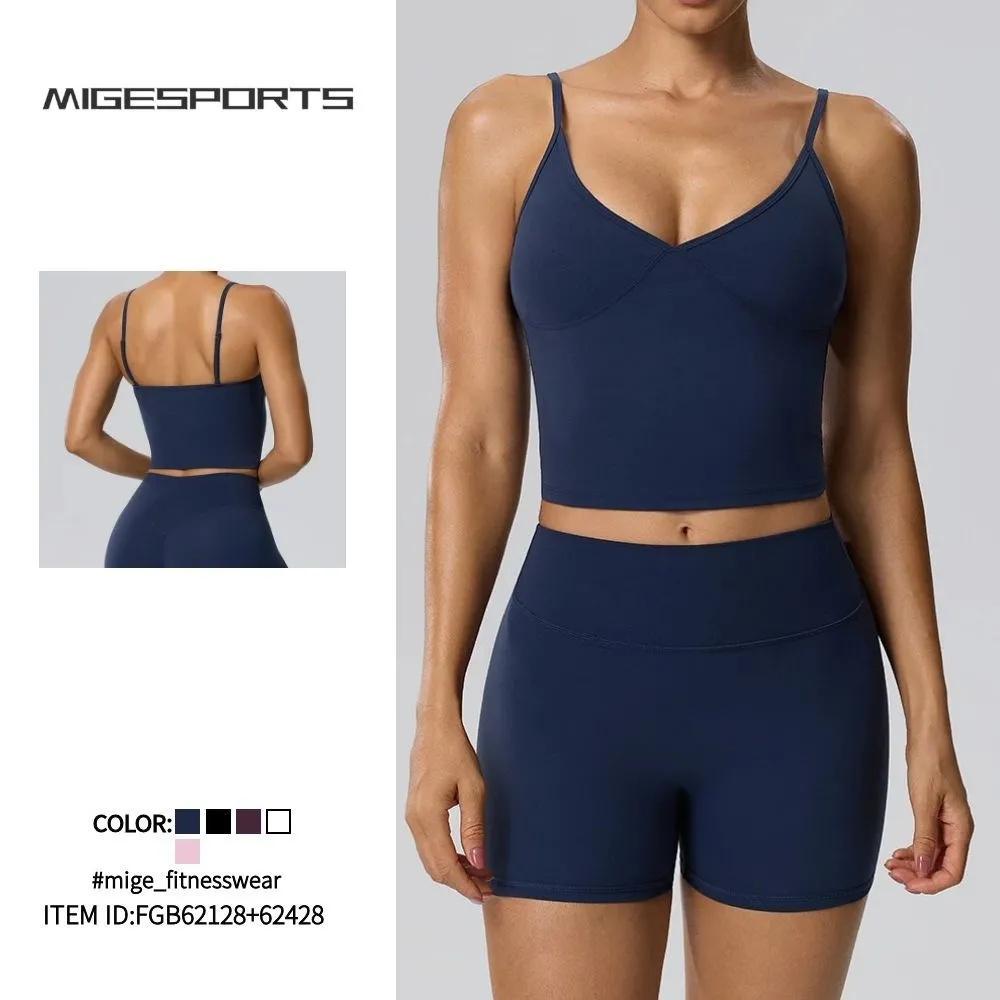 Conjunto de gimnasio, fitness y yoga, camisetas sin mangas y pantalones cortos para mujer, de secado rápido, para correr al aire libre, ropa deportiva FGB62128+62428