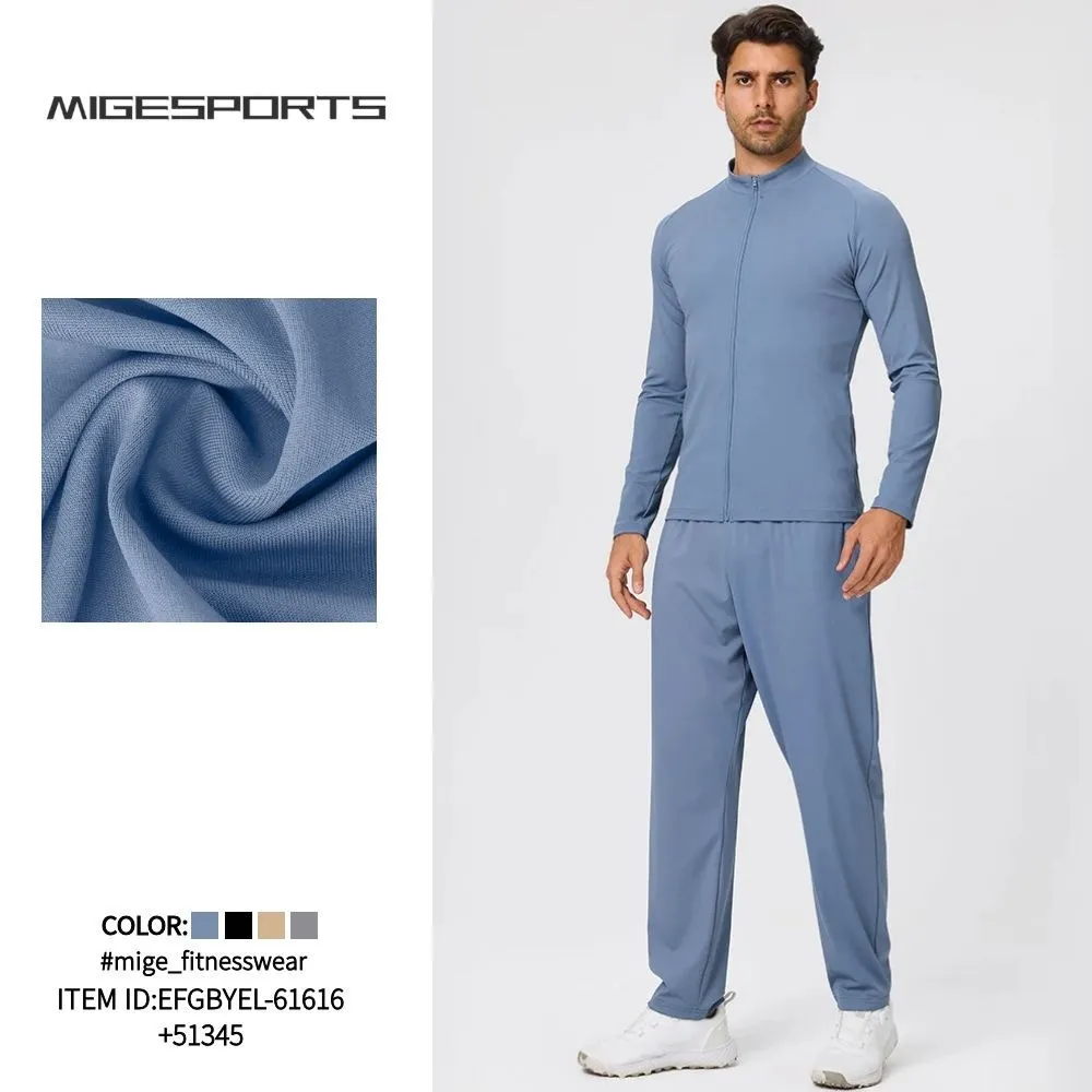 Conjunto deportivo informal de dos piezas para hombre, color liso, para gimnasio y fitness EFGBYEL-61616+51345