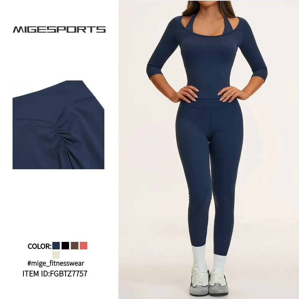 Conjuntos de ropa deportiva para mujer: sujetador halter, top, leggings y ropa deportiva para gimnasio al aire libre FGBTZ5575