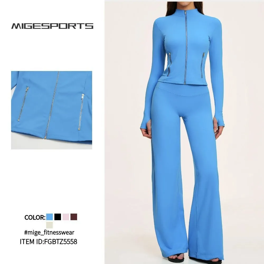 Conjunto de ropa deportiva para mujer de 6 piezas a juego, de alta calidad, para gimnasio: chaqueta de manga larga, top de spandex y leggings FGBTZ5529
