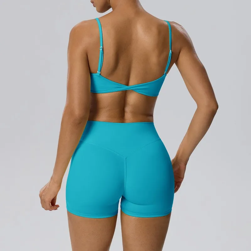 Conjunto de sujetador y shorts azul cian