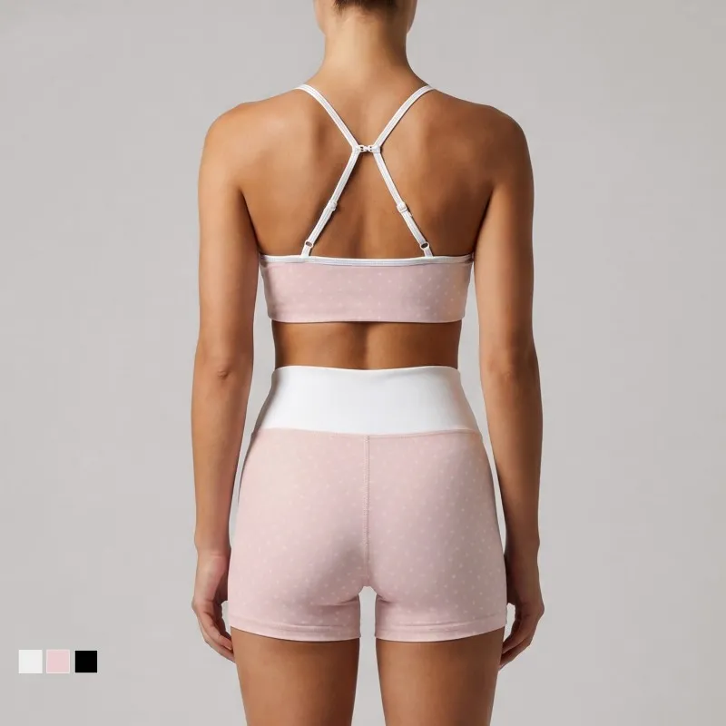 Conjunto de 2 piezas para mujer (top y shorts) con estampado de lunares para Pilates y entrenamiento FGBLD2660