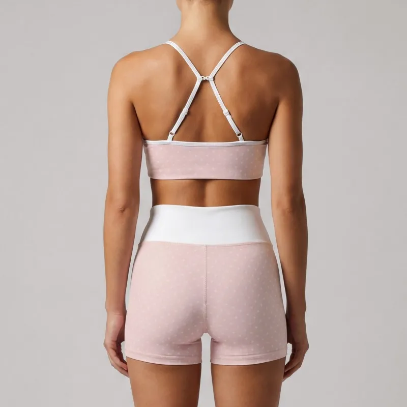 Conjunto de 2 piezas para mujer (top y shorts) con estampado de lunares para Pilates y entrenamiento FGBLD2660