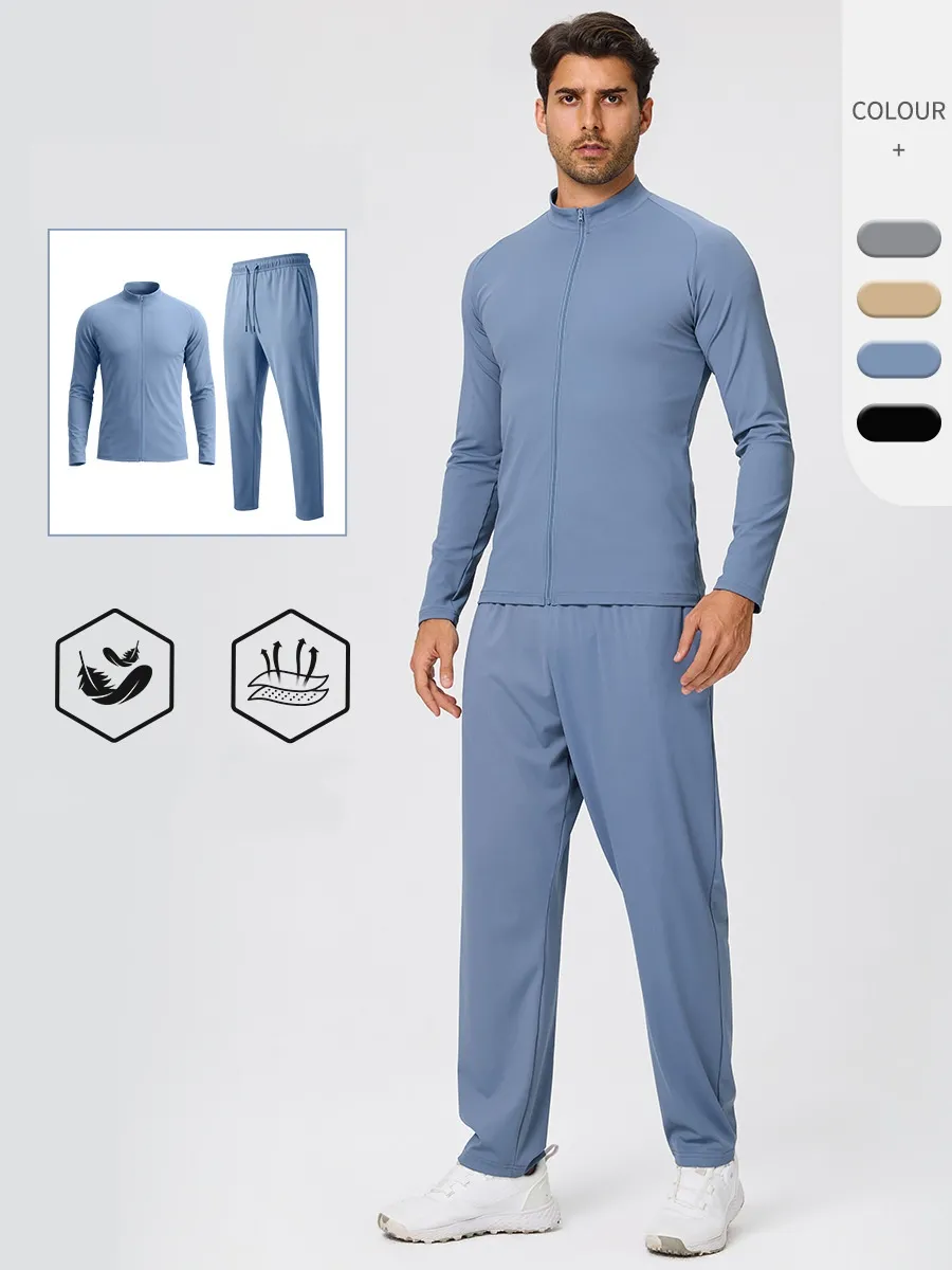 Conjunto deportivo informal de dos piezas para hombre, color liso, para gimnasio y fitness EFGBYEL-61616+51345