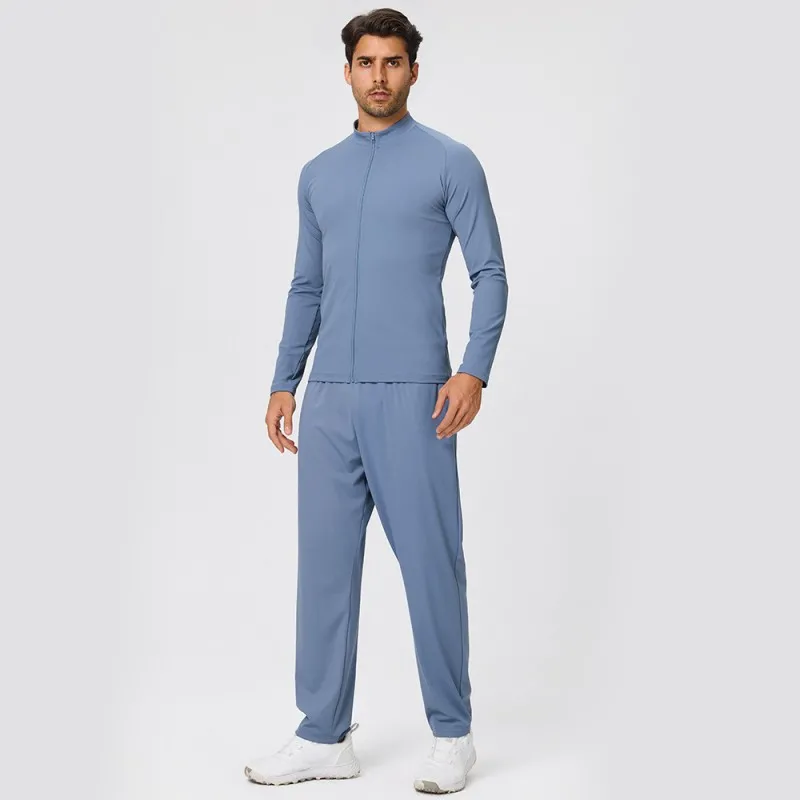 Conjunto deportivo informal de dos piezas para hombre, color liso, para gimnasio y fitness EFGBYEL-61616+51345