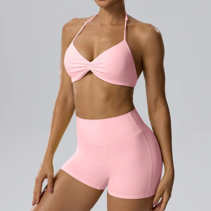 Conjunto de sujetador y shorts rosa