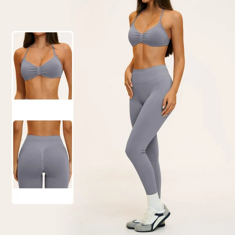 Conjunto de 7 piezas para mujer: pantalones cortos de yoga de secado rápido, camiseta tipo halter, sujetador de tirantes cruzados en la espalda y leggings sin costuras (FGBTZ4535)
