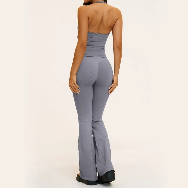 Conjunto de 7 piezas para mujer: pantalones cortos de yoga de secado rápido, camiseta tipo halter, sujetador de tirantes cruzados en la espalda y leggings sin costuras (FGBTZ4535)