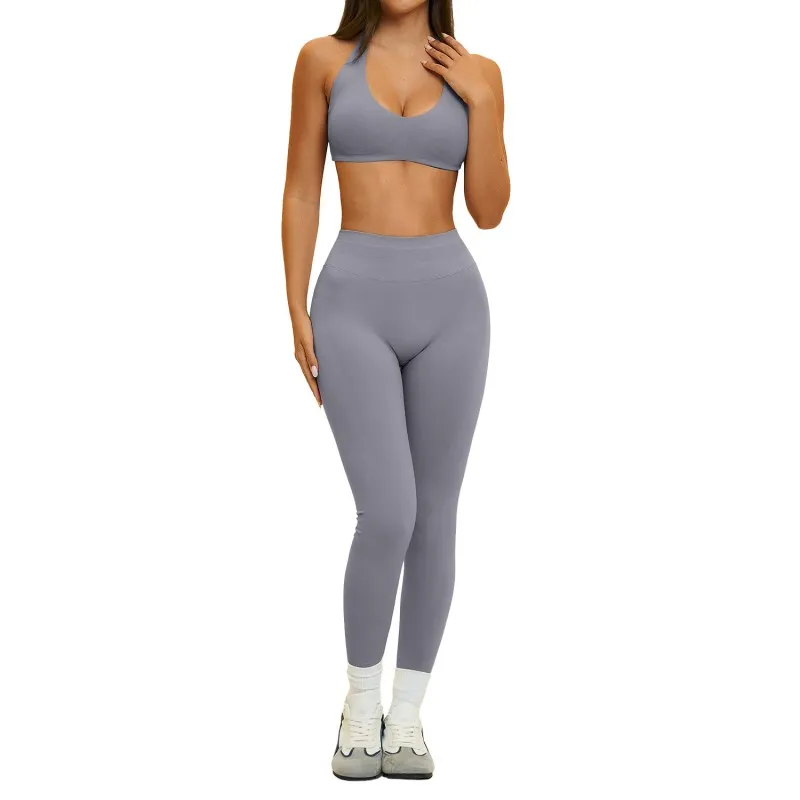 Conjunto de 7 piezas para mujer: pantalones cortos de yoga de secado rápido, camiseta tipo halter, sujetador de tirantes cruzados en la espalda y leggings sin costuras (FGBTZ4535)