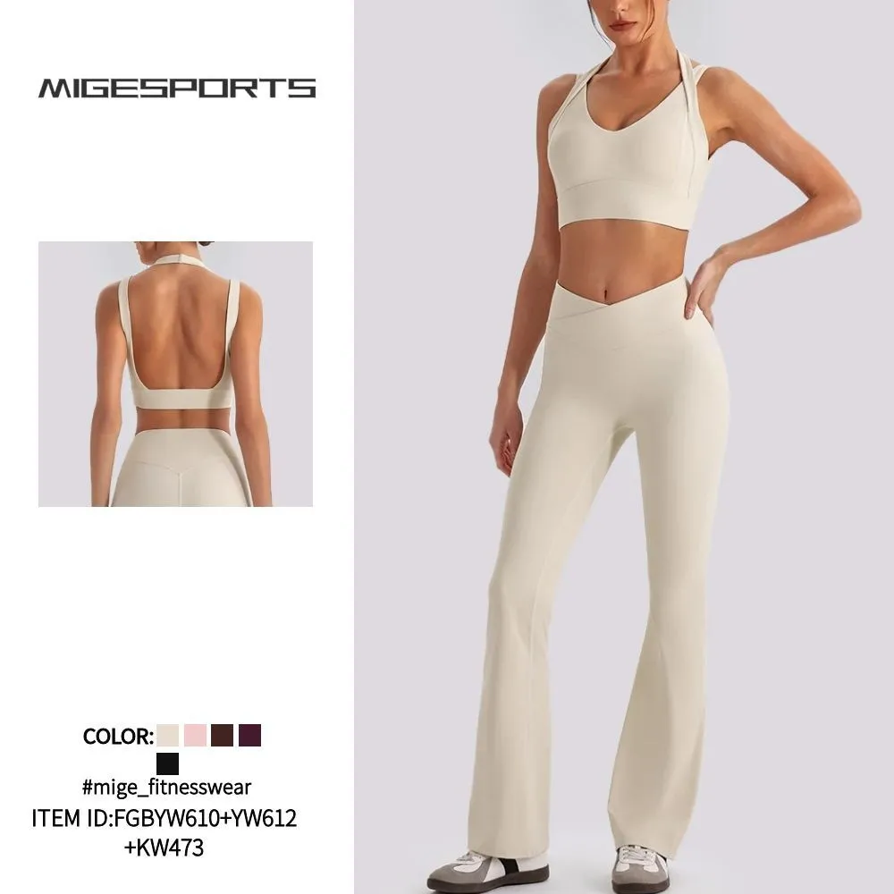 Conjunto de ropa deportiva para gimnasio, ropa de yoga, sujetador, chaqueta, top corto ajustado, traje casual de fitness para mujer, conjuntos de yoga FGBYW610+YW612+KW473