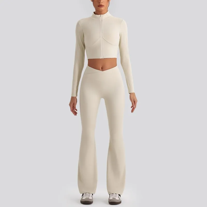 Conjunto de ropa deportiva para gimnasio, ropa de yoga, sujetador, chaqueta, top corto ajustado, traje casual de fitness para mujer, conjuntos de yoga FGBYW610+YW612+KW473