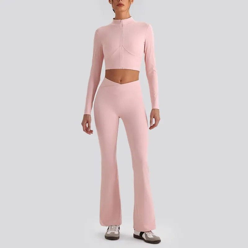 Conjunto de ropa deportiva para gimnasio, ropa de yoga, sujetador, chaqueta, top corto ajustado, traje casual de fitness para mujer, conjuntos de yoga FGBYW610+YW612+KW473