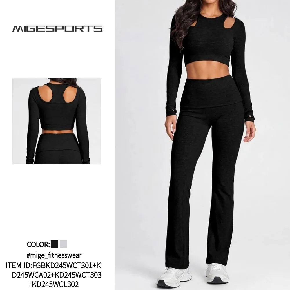 Conjunto de yoga de 4 piezas para mujer: shorts y pantalones de fitness de cintura alta y manga larga. Ropa deportiva FGBKD245WCT301+KD245WCA02+KD245WCT303+KD245WCL302