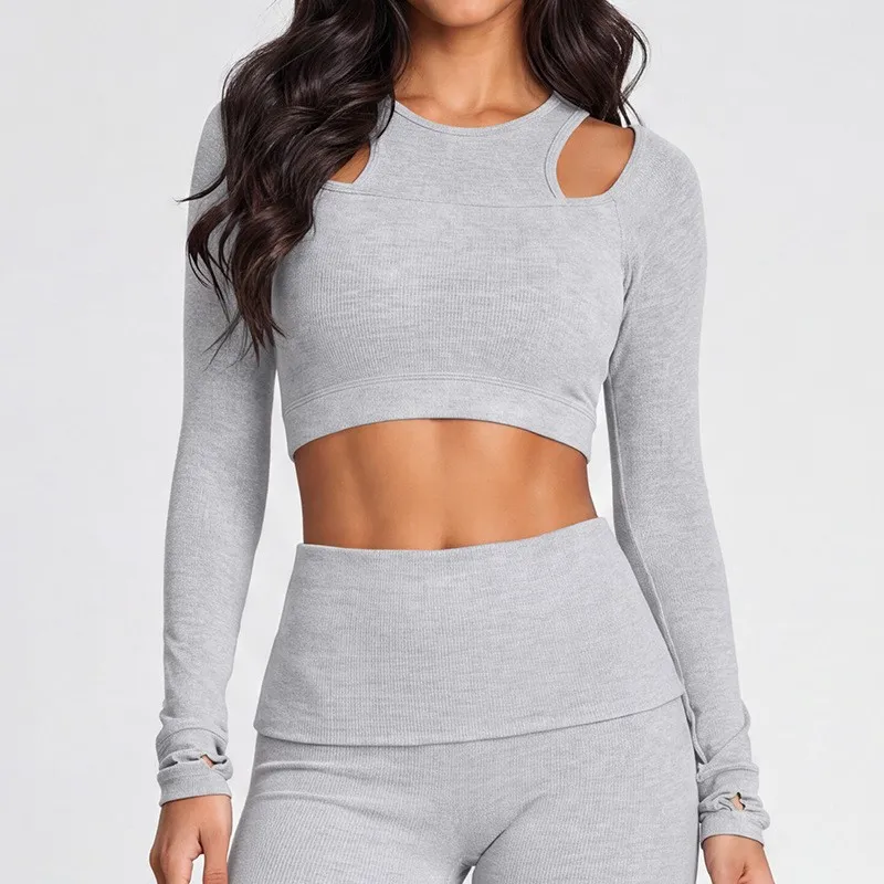 Conjunto de yoga de 4 piezas para mujer: shorts y pantalones de fitness de cintura alta y manga larga. Ropa deportiva FGBKD245WCT301+KD245WCA02+KD245WCT303+KD245WCL302