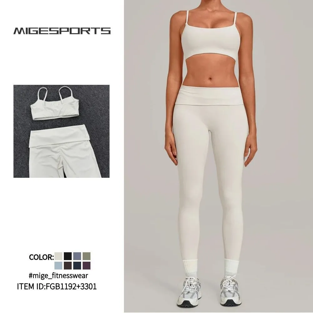 Conjunto deportivo de yoga para mujer, sujetador y leggings transpirables de 2 piezas, Spandex/Nylon FGB1192+3301