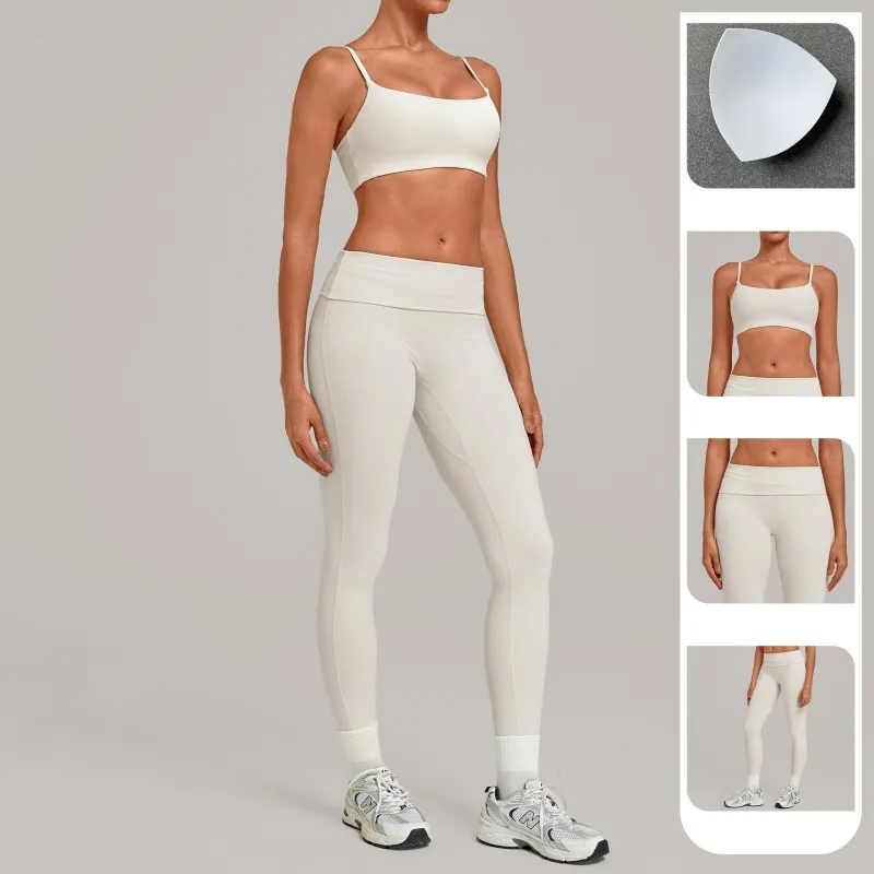 Conjunto deportivo de yoga para mujer, sujetador y leggings transpirables de 2 piezas, Spandex/Nylon FGB1192+3301