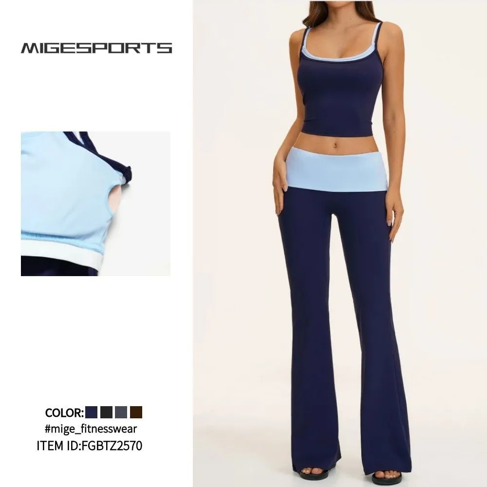 Nuevos productos: Top sin mangas, shorts, leggings acampanados, conjuntos de yoga de 4 piezas, ropa deportiva de nailon para mujer, conjuntos de entrenamiento para mujer FGBTZ2570