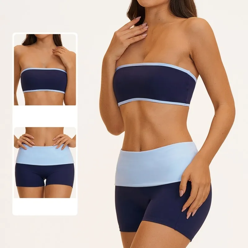 Nuevos productos: Top sin mangas, shorts, leggings acampanados, conjuntos de yoga de 4 piezas, ropa deportiva de nailon para mujer, conjuntos de entrenamiento para mujer FGBTZ2570