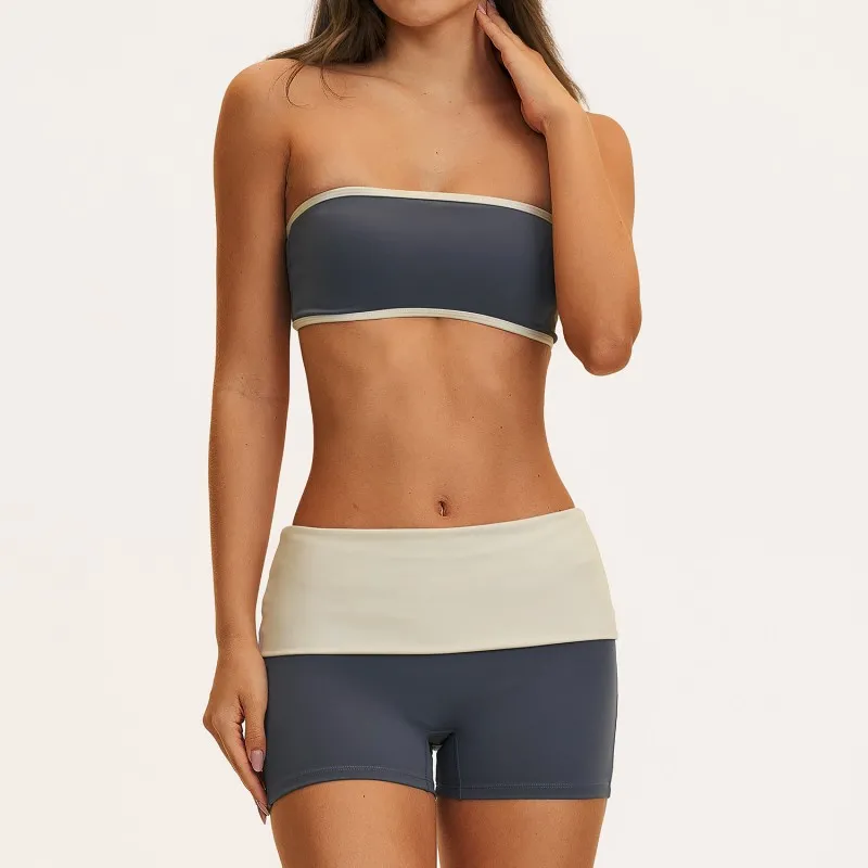 Nuevos productos: Top sin mangas, shorts, leggings acampanados, conjuntos de yoga de 4 piezas, ropa deportiva de nailon para mujer, conjuntos de entrenamiento para mujer FGBTZ2570