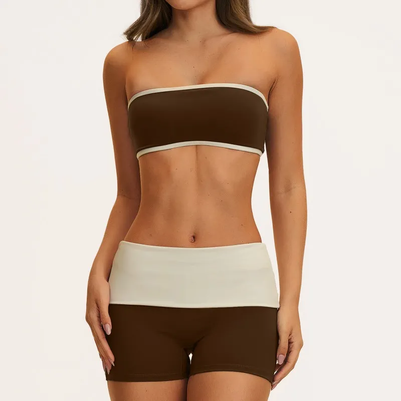 Nuevos productos: Top sin mangas, shorts, leggings acampanados, conjuntos de yoga de 4 piezas, ropa deportiva de nailon para mujer, conjuntos de entrenamiento para mujer FGBTZ2570