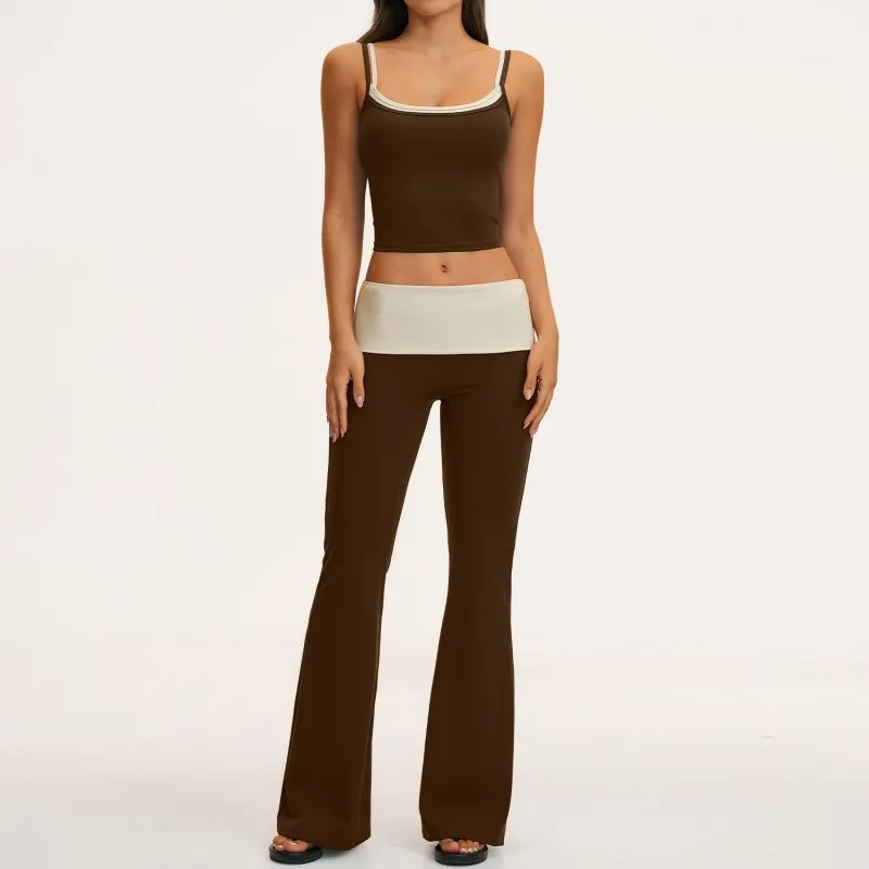 Nuevos productos: Top sin mangas, shorts, leggings acampanados, conjuntos de yoga de 4 piezas, ropa deportiva de nailon para mujer, conjuntos de entrenamiento para mujer FGBTZ2570