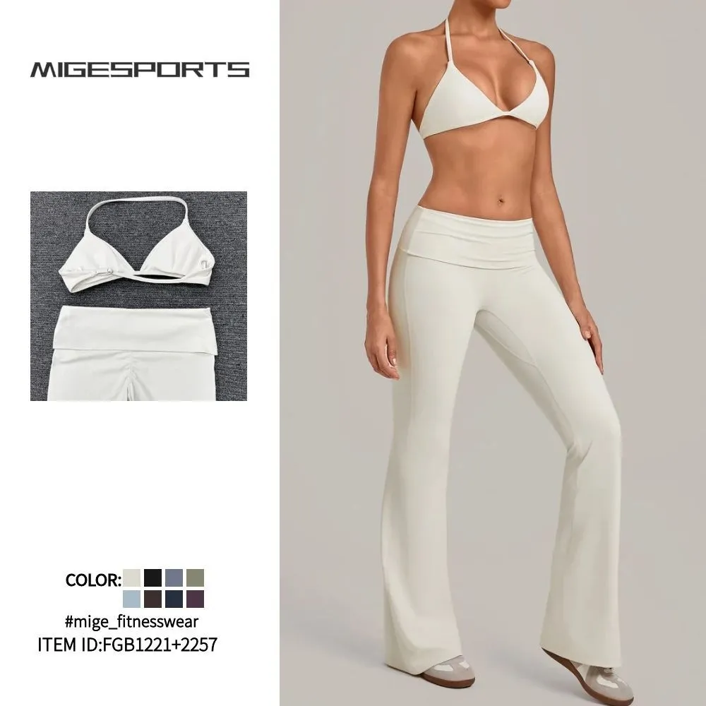 Conjunto de sujetador deportivo y leggings acampanados para yoga, fitness y gimnasio para mujer FGB1221+2257