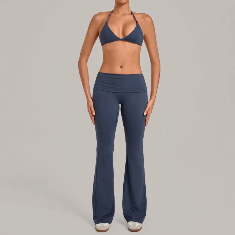 Conjunto de sujetador deportivo y leggings acampanados para yoga, fitness y gimnasio para mujer FGB1221+2257