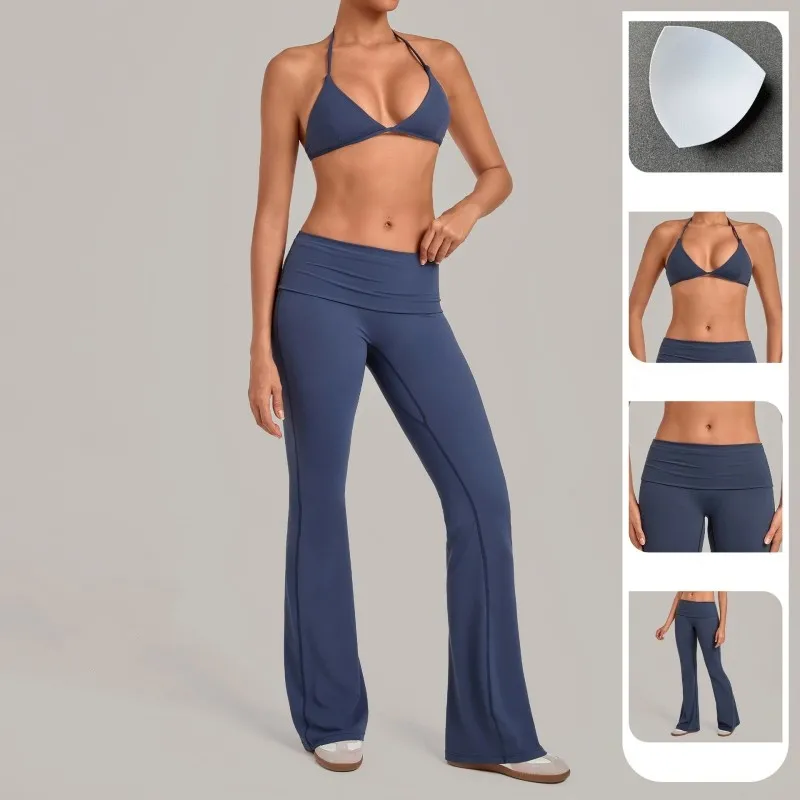 Conjunto de sujetador deportivo y leggings acampanados para yoga, fitness y gimnasio para mujer FGB1221+2257