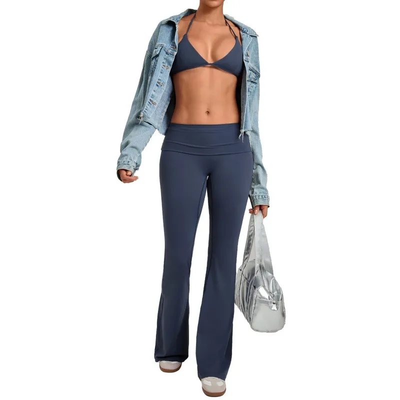 Conjunto de sujetador deportivo y leggings acampanados para yoga, fitness y gimnasio para mujer FGB1221+2257