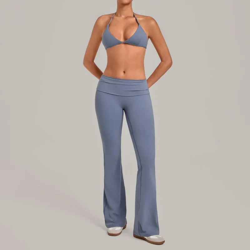 Conjunto de sujetador deportivo y leggings acampanados para yoga, fitness y gimnasio para mujer FGB1221+2257