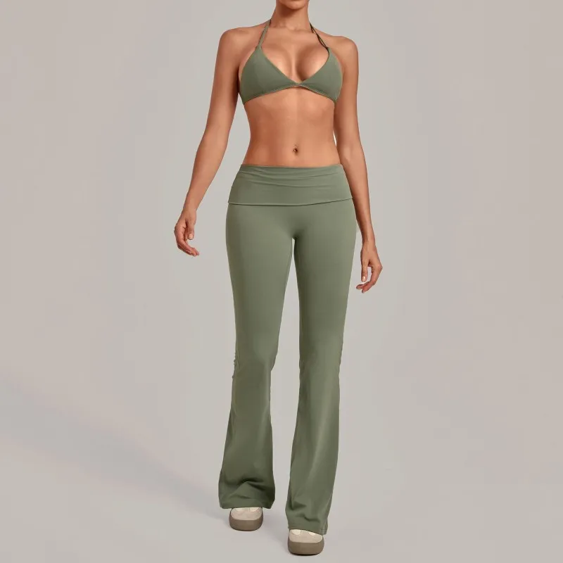 Conjunto de sujetador deportivo y leggings acampanados para yoga, fitness y gimnasio para mujer FGB1221+2257